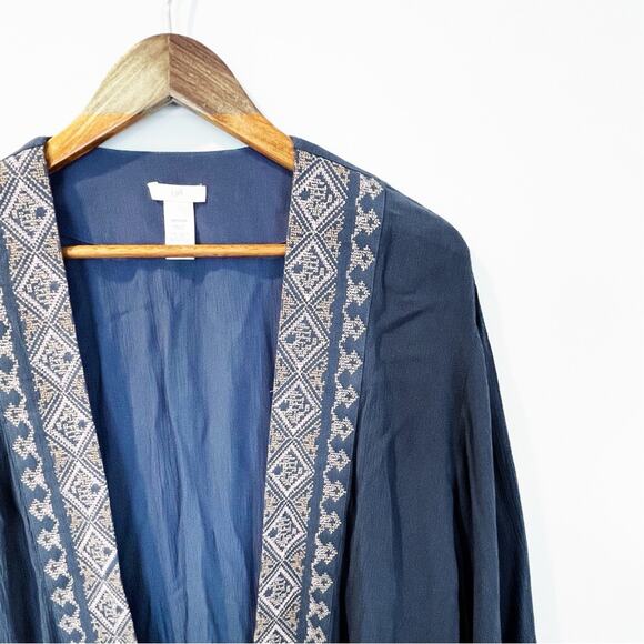 J. Jill Geometric Trim Kimono Navy Blue One Size Fits Most EUC - Picture 9 of 14